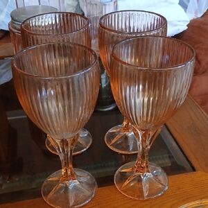 Elegant Pink Glass Goblet Set Of 4